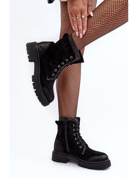 Women's Decorated Lace-up Ankle Boots Black Santelia