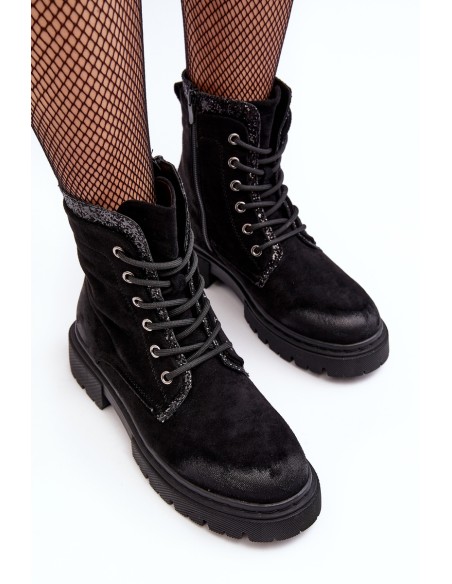 Women's Decorated Lace-up Ankle Boots Black Santelia