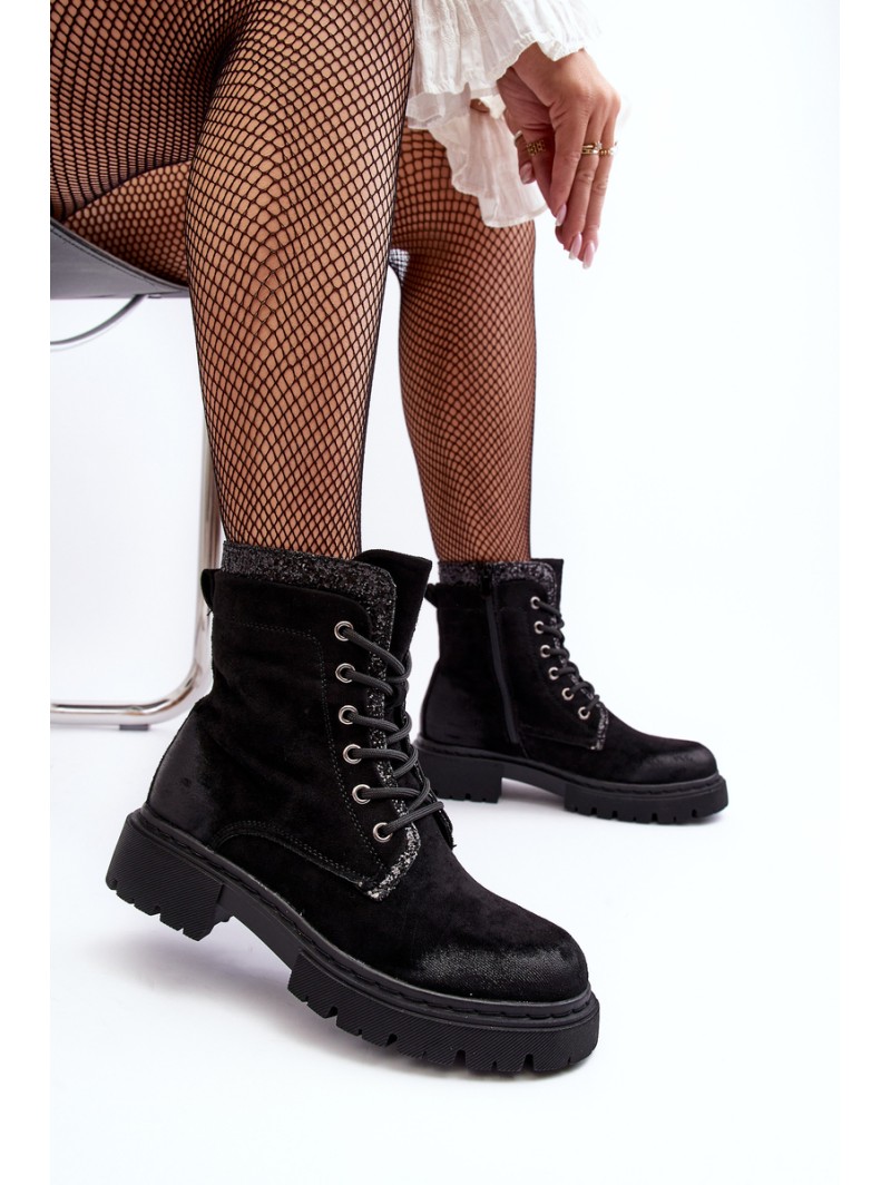 Women's Decorated Lace-up Ankle Boots Black Santelia