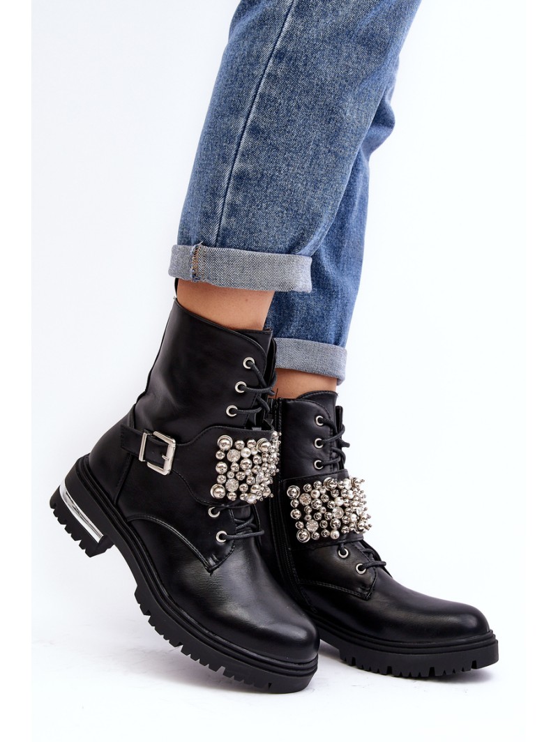 Women's insulated work boots decorated black Lennen