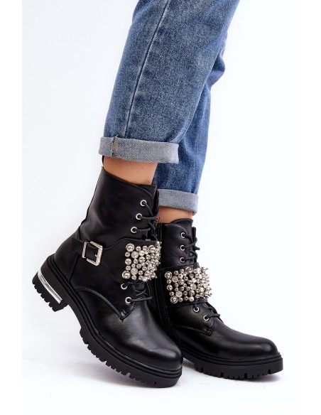 Women's insulated work boots decorated black Lennen