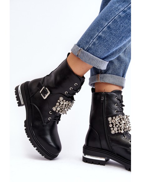 Women's insulated work boots decorated black Lennen