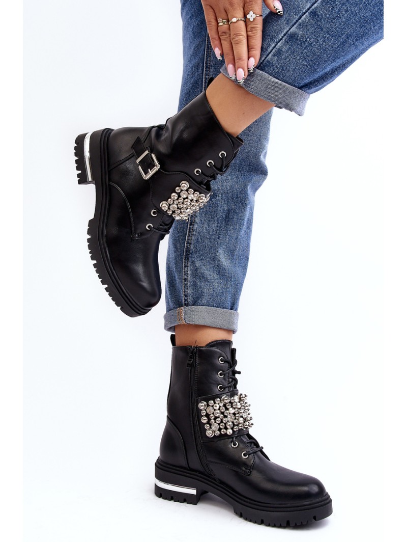 Women's insulated work boots decorated black Lennen