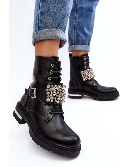 Women's insulated work boots decorated black Lennen