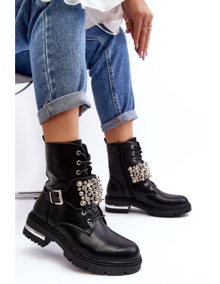 Women's insulated work boots decorated black Lennen