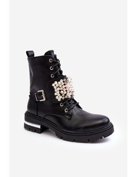 Lined Women's Work Boots Decorated Black Venizi