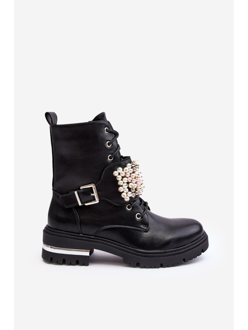 Lined Women's Work Boots Decorated Black Venizi
