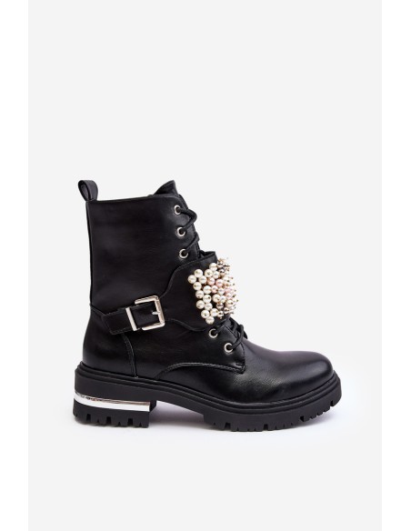 Lined Women's Work Boots Decorated Black Venizi