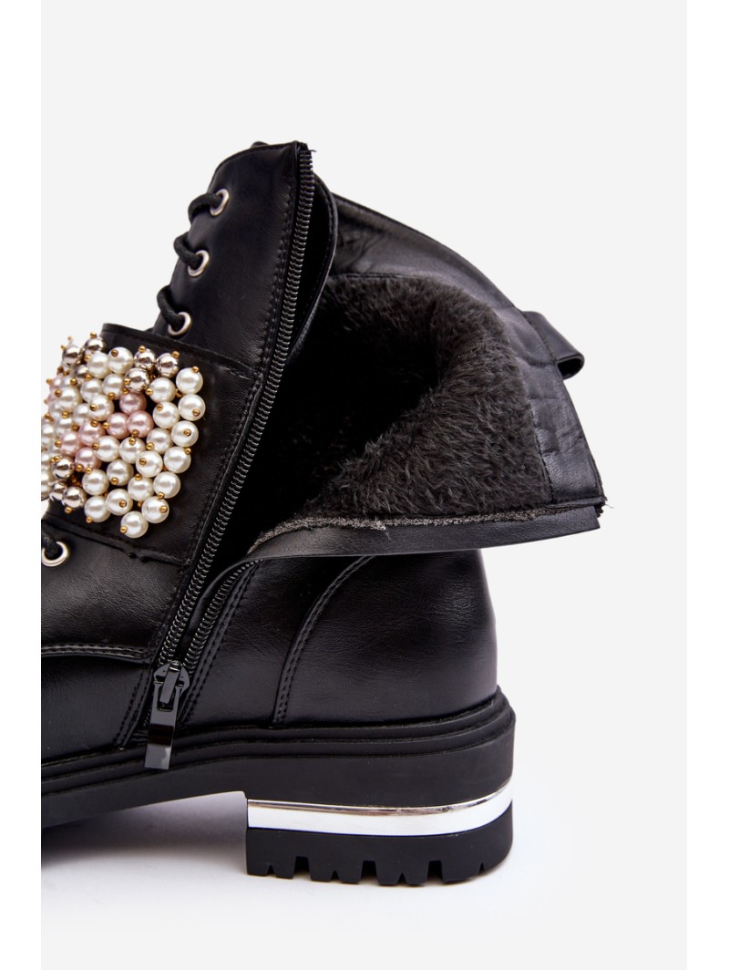 Lined Women's Work Boots Decorated Black Venizi