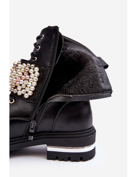 Lined Women's Work Boots Decorated Black Venizi