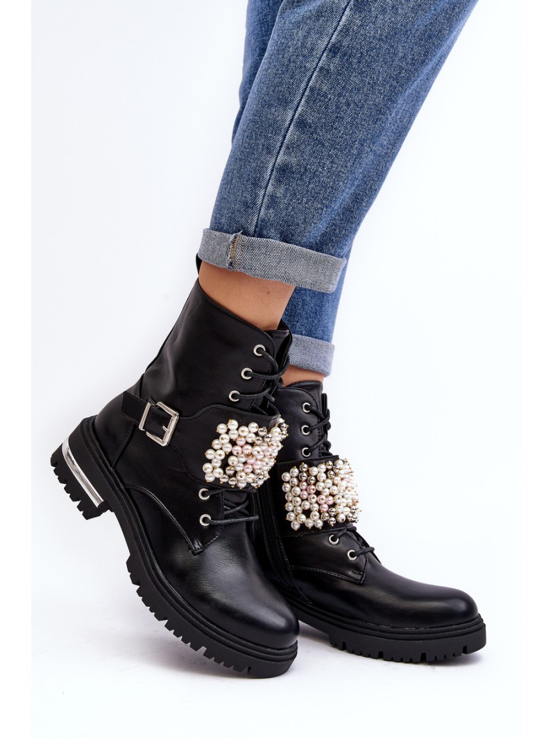 Lined Women's Work Boots Decorated Black Venizi