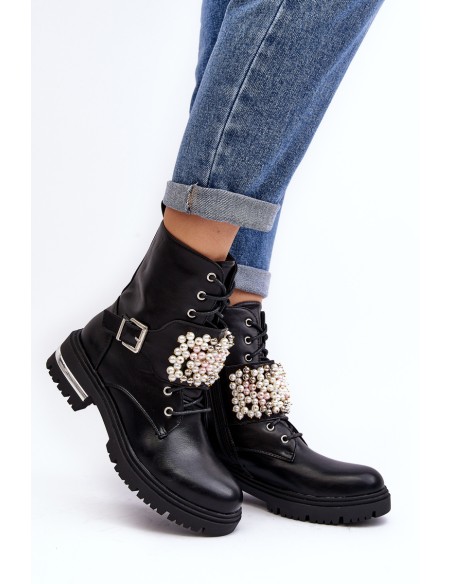 Lined Women's Work Boots Decorated Black Venizi