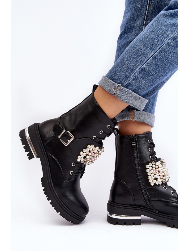 Lined Women's Work Boots Decorated Black Venizi