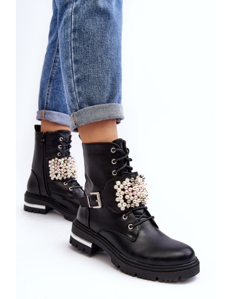 Lined Women's Work Boots Decorated Black Venizi