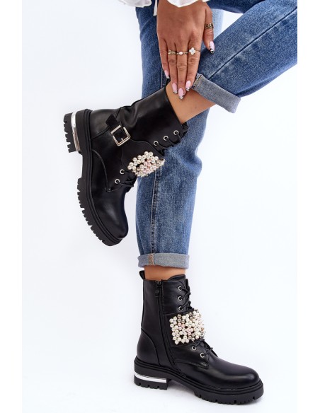Lined Women's Work Boots Decorated Black Venizi