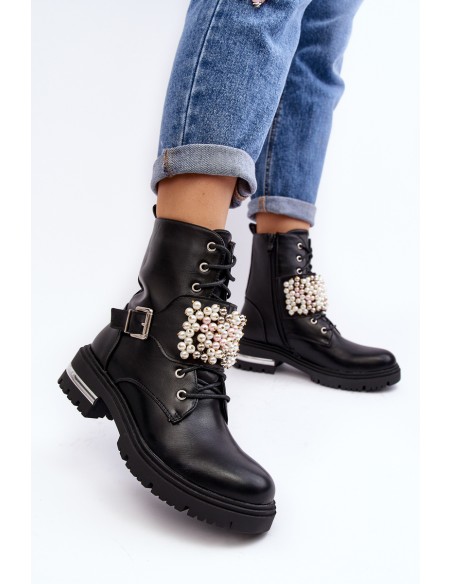 Lined Women's Work Boots Decorated Black Venizi