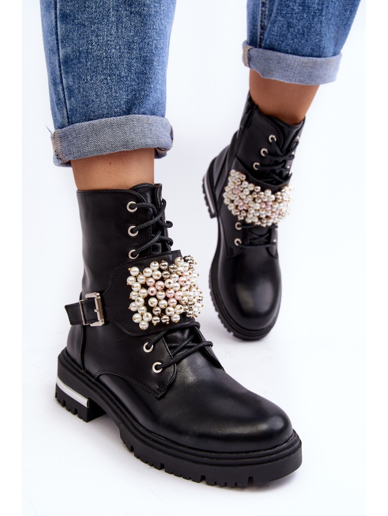 Lined Women's Work Boots Decorated Black Venizi