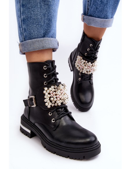 Lined Women's Work Boots Decorated Black Venizi
