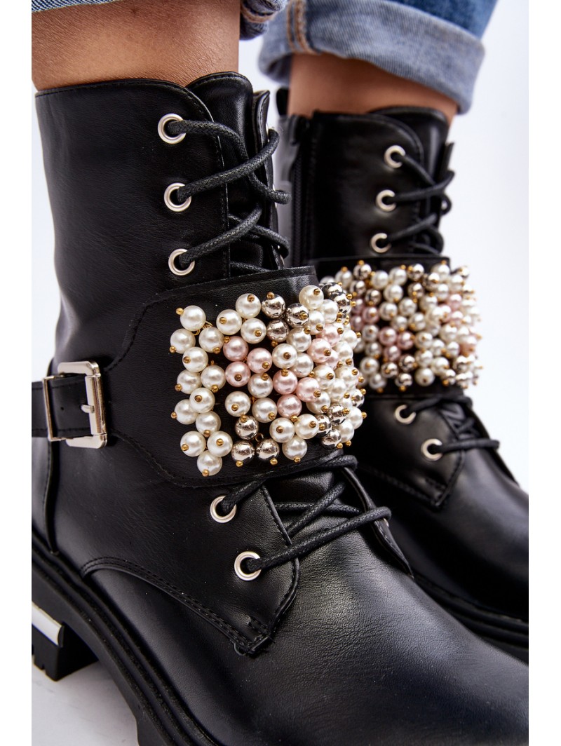 Lined Women's Work Boots Decorated Black Venizi