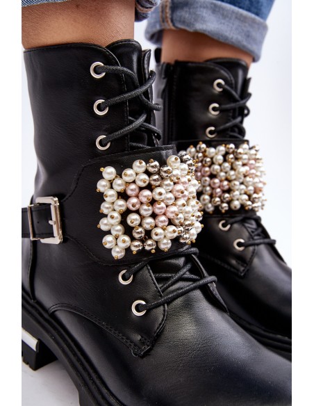 Lined Women's Work Boots Decorated Black Venizi