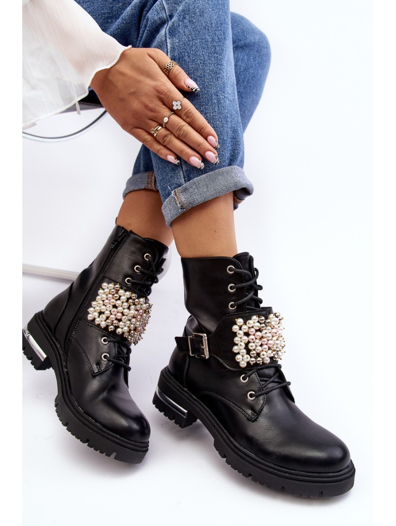 Lined Women's Work Boots Decorated Black Venizi