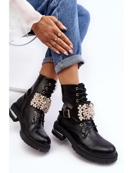 Lined Women's Work Boots Decorated Black Venizi