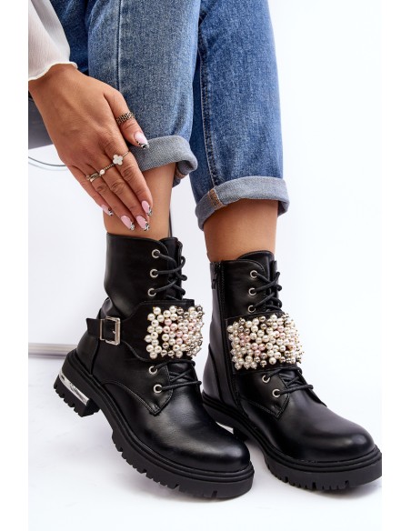 Lined Women's Work Boots Decorated Black Venizi