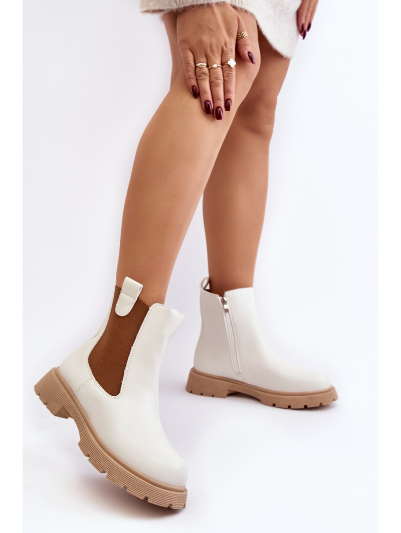 Women's ankle boots with zipper White Ramhel