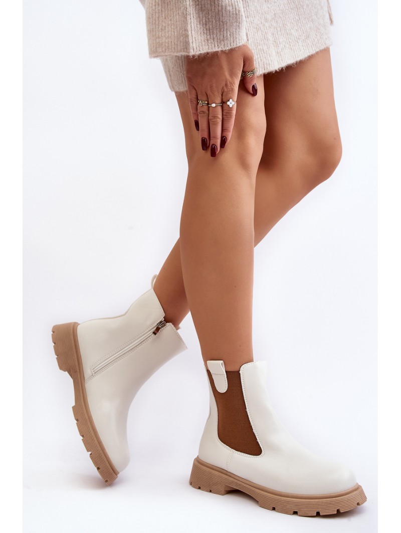 Women's ankle boots with zipper White Ramhel