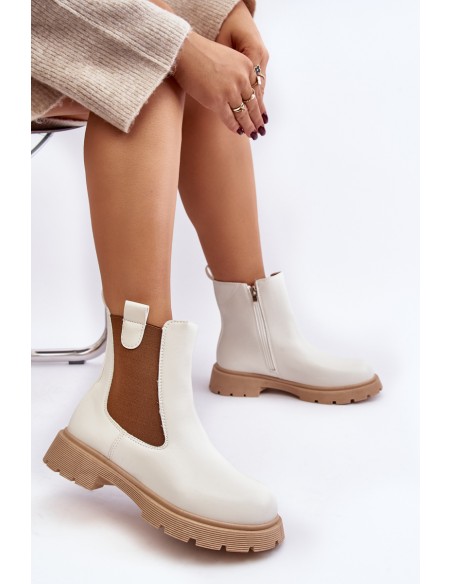 Women's ankle boots with zipper White Ramhel
