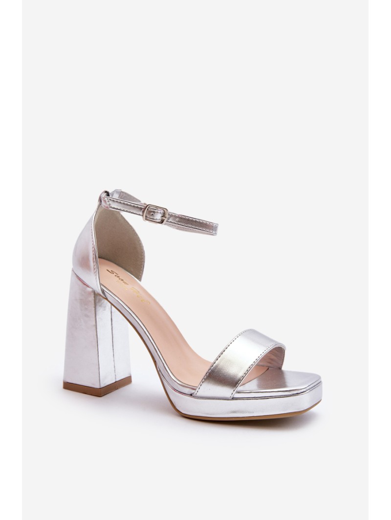 Fashionable Suede Sandals with Square Heel Silver Merila