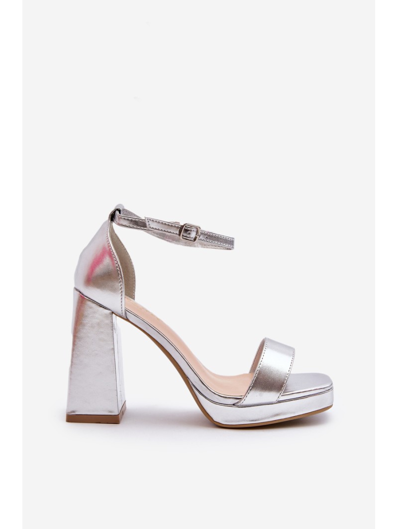 Fashionable Suede Sandals with Square Heel Silver Merila