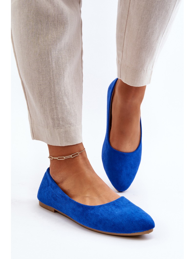 Women's Blue Suede Ballerina Flats Kommia