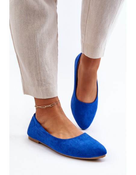 Women's Blue Suede Ballerina Flats Kommia