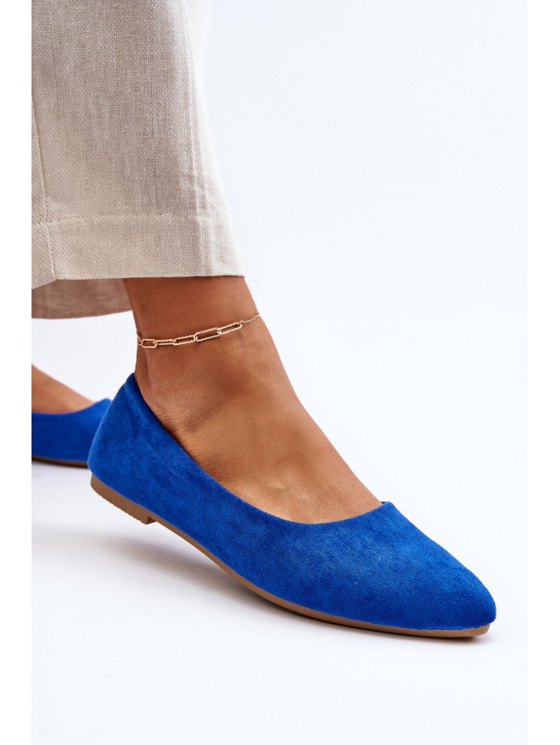 Women's Blue Suede Ballerina Flats Kommia
