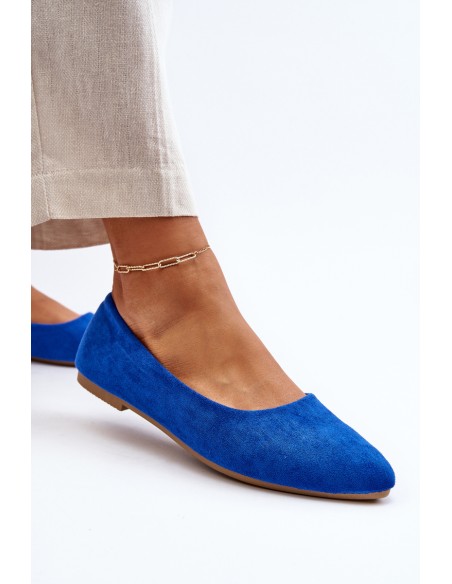 Women's Blue Suede Ballerina Flats Kommia