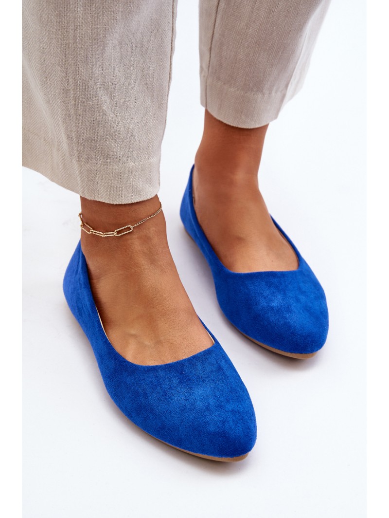 Women's Blue Suede Ballerina Flats Kommia