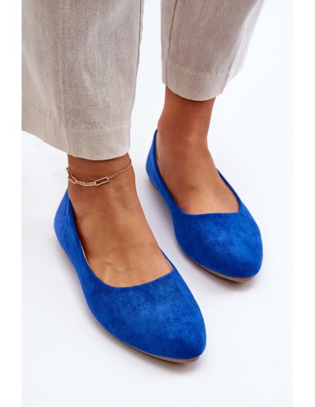 Women's Blue Suede Ballerina Flats Kommia