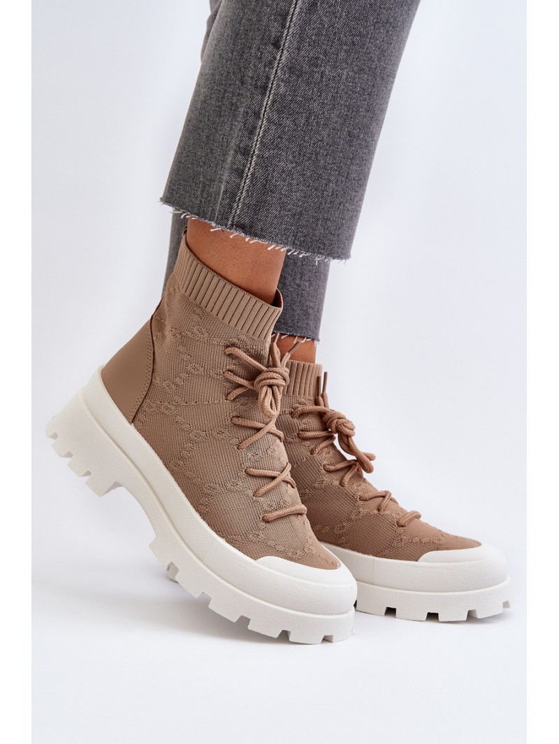 Women's Sock-Like Slip-On Boots Brown Solime