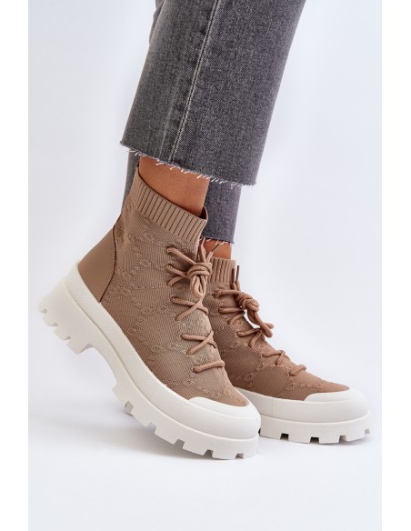 Women's Sock-Like Slip-On Boots Brown Solime