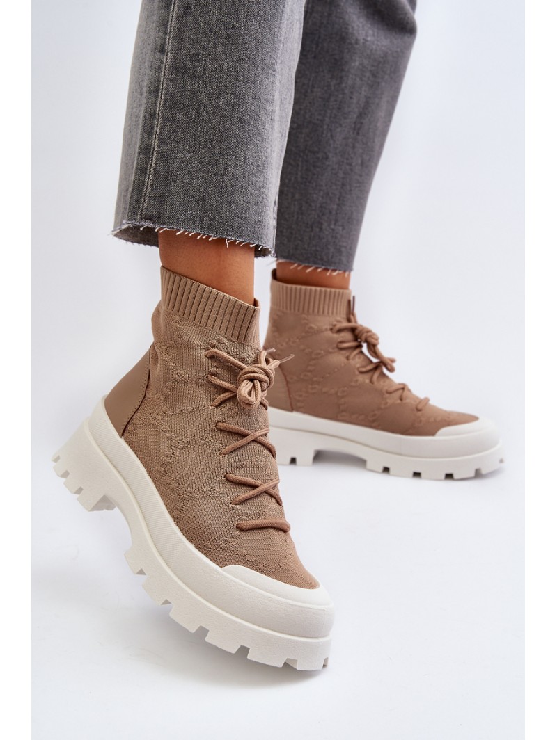 Women's Sock-Like Slip-On Boots Brown Solime