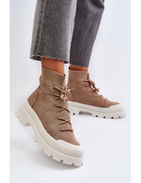 Women's Sock-Like Slip-On Boots Brown Solime