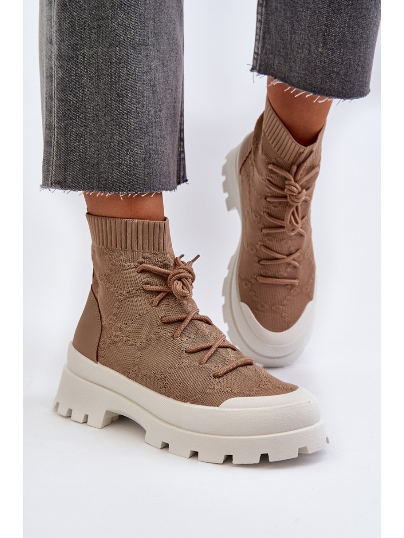Women's Sock-Like Slip-On Boots Brown Solime