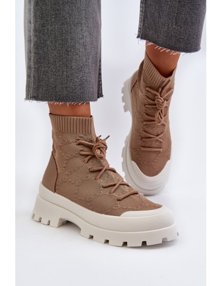 Women's Sock-Like Slip-On Boots Brown Solime