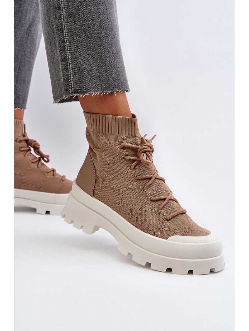 Women's Sock-Like Slip-On Boots Brown Solime