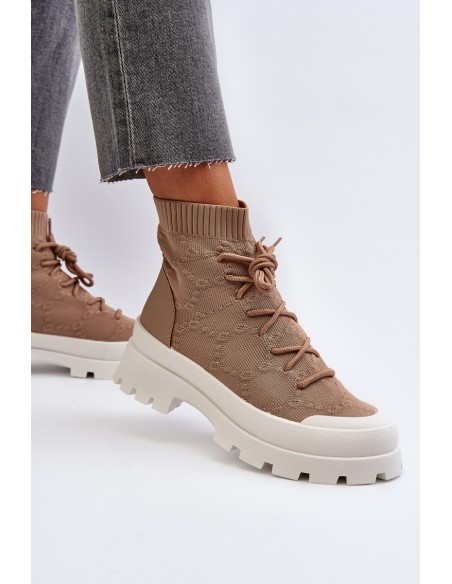 Women's Sock-Like Slip-On Boots Brown Solime