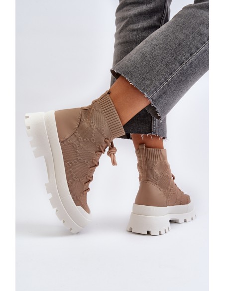Women's Sock-Like Slip-On Boots Brown Solime