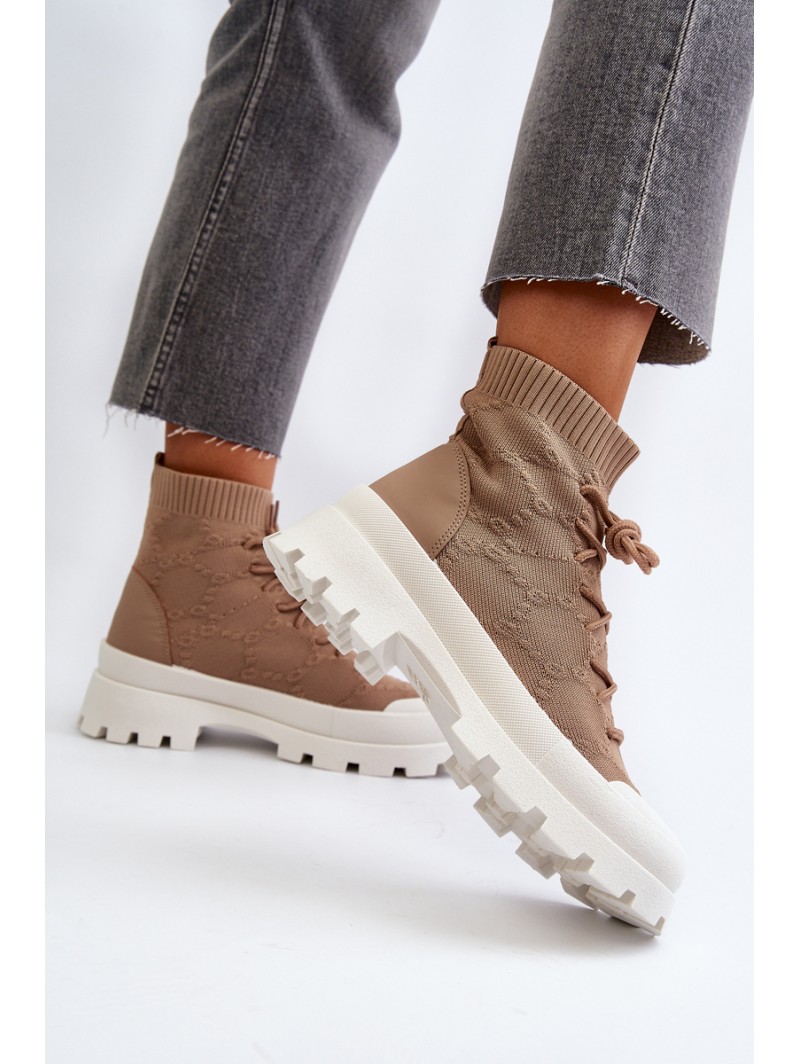 Women's Sock-Like Slip-On Boots Brown Solime