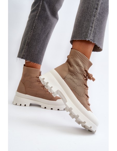 Women's Sock-Like Slip-On Boots Brown Solime