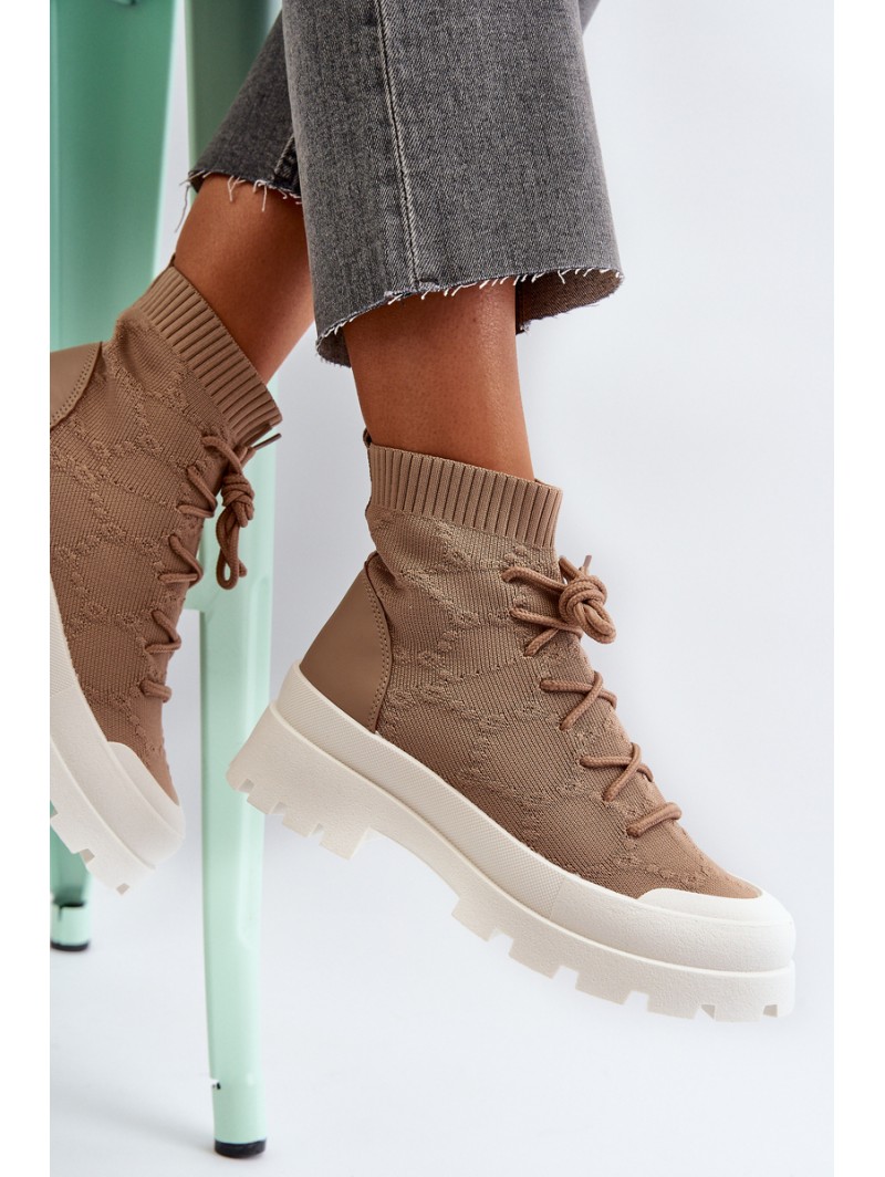 Women's Sock-Like Slip-On Boots Brown Solime
